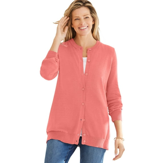 Woman Within Women's Plus Size Perfect Long-Sleeve Cardigan Sweater