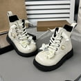 thumbnail image 3 of Girls Combat Boots Elegant Rhinestone Bowtie High Top Leather Ankle Booties Cute Floral Decor Winter Dress Boots 2.5 Big Kid White, 3 of 5