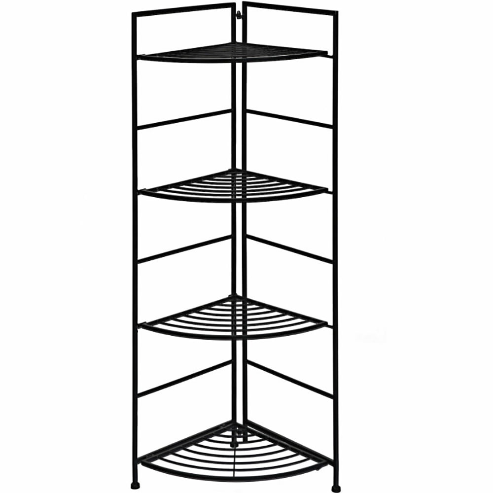 GVN 4 Tier Folding Metal Shelf Plant Stand Storage Open Shelf Corner Display Rack, Flower Plant Shelf Holder for Planter Corner Garden Balcony Patio