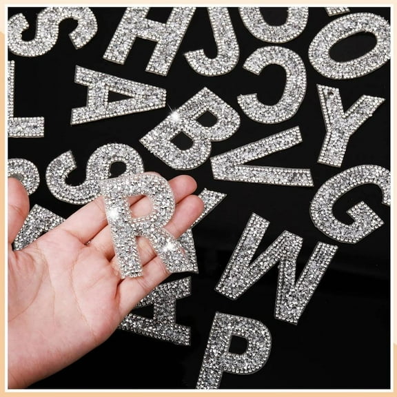104 Pieces Glitter Resin Rhinestone Alphabet Letter Stickers Crystal Rhinestone Iron on Letter Self Adhesive A-Z Glitter Stickers for Art Clothing DIY Works(White) - Home Improvement