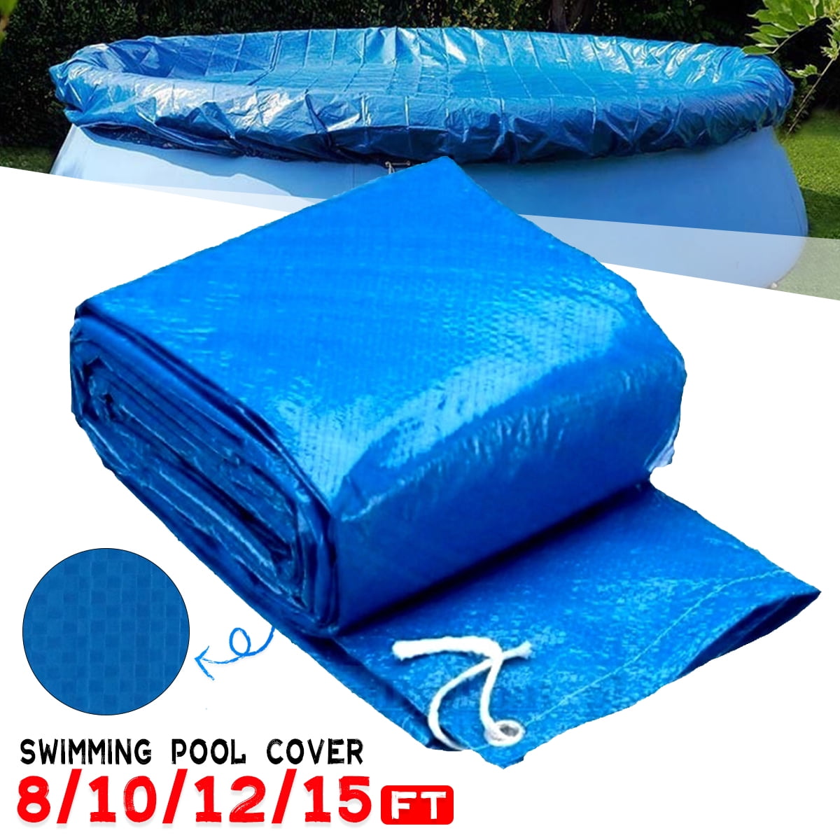 Reduce Water Evaporation Keep Water Warm Dustproof Easy Set Pool Protector Ground Inflatable Swimming Pools Round Pool Cover,8/10/12/15 Ft Swimming Waterproof Round Cover with Rope Ties 