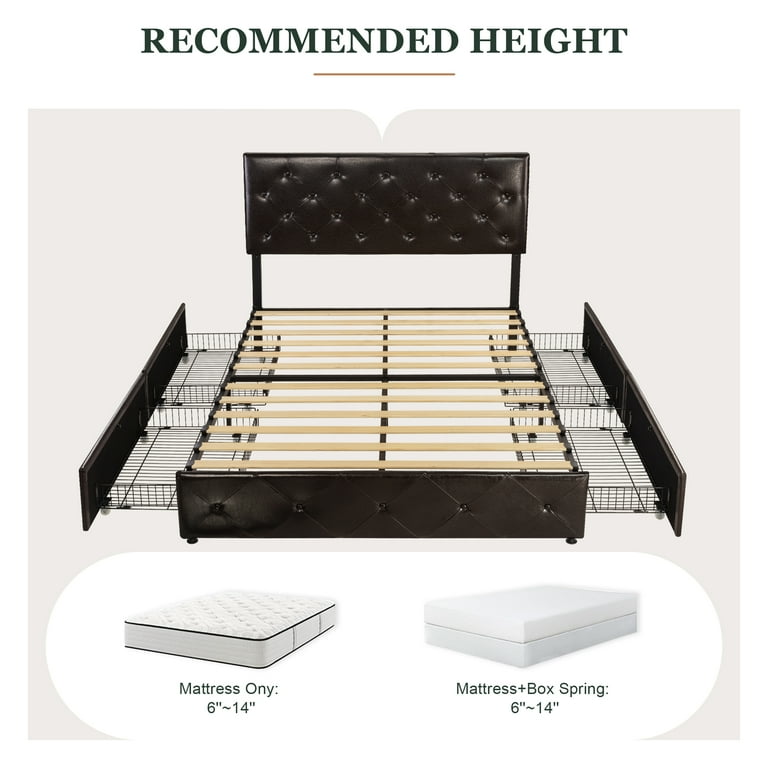 Amolife Full Size Bed Frame with Headboard, Faux Leather