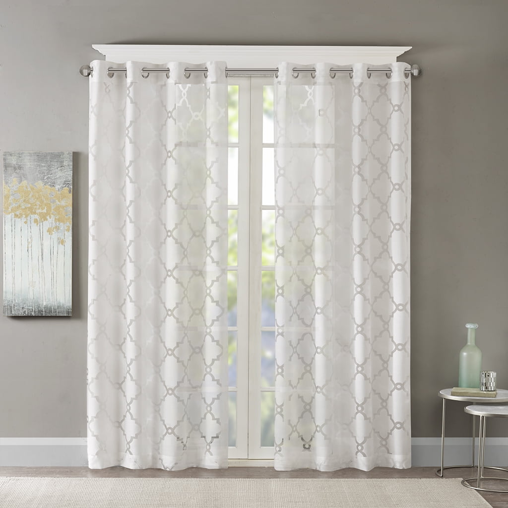 Home Essence Zoe Fretwork Burnout Sheer Window Curtain Panel, 50" x 95", White