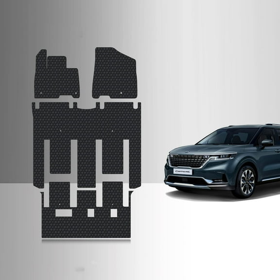 ToughPRO Front   2nd Row   3rd Row Mats Compatible with KIA Carnival 2025 7 Seater with 2nd Row VIP Lounge Seats - All Weather Heavy Duty (Made in USA) Black Rubber