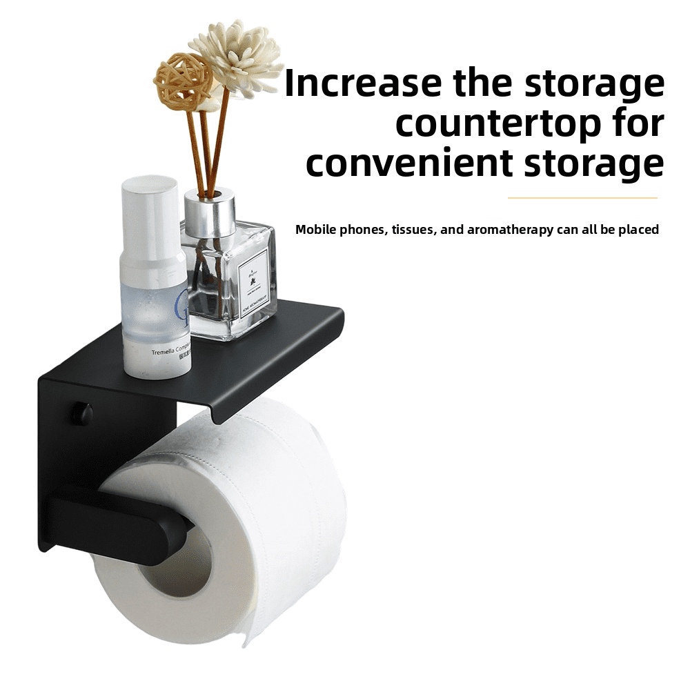 No-Drill Stainless Steel Toilet Paper Holder + Tissue Box, Wall-Mounted Bathroom Organizer - Space Saving & Durable (Bath Essential)