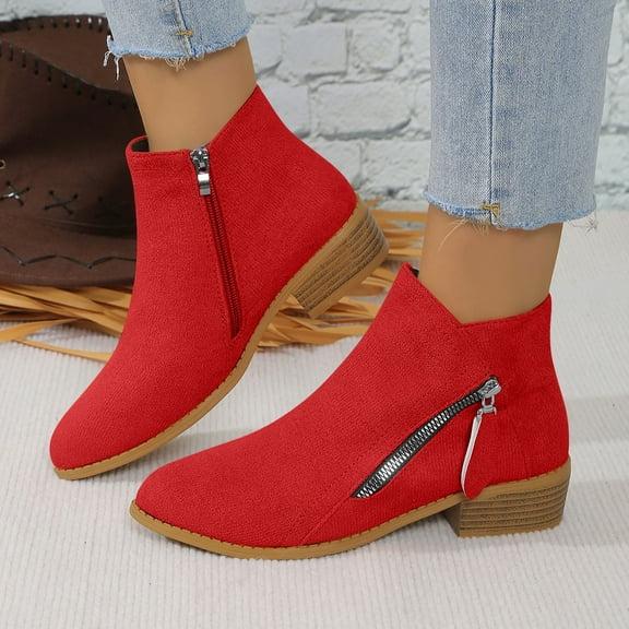 NTACZA Ankle Women Boots Low Heel Red Business Casual Short Low Heel Side Zip Booties Shoes Women 36