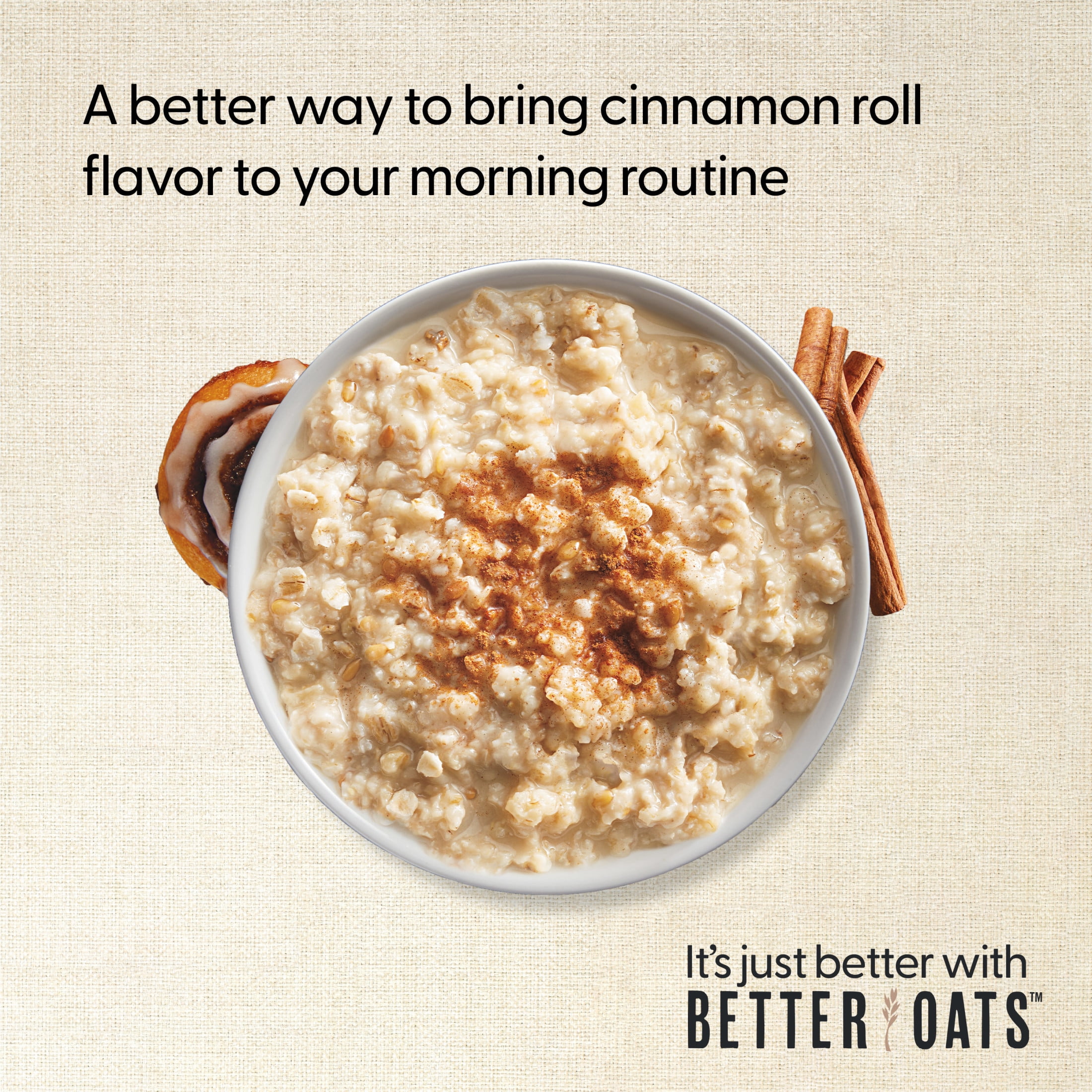 Better Oats 100 Calorie Cinnamon Roll Oatmeal with Flax Seeds, 10 Instant Oatmeal Packets, 9.8 oz Pack