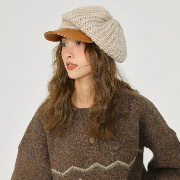 CoCopeanut Women's Hat Berets for Women's Winter Knitting Beret Female Navy Hat Fashionable Casual Octagonal Retro Hats Autumn Peaked Cap