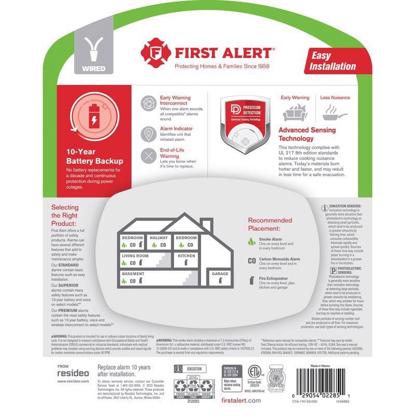 Ademco 5050065 First Alert 10 Year Hard-Wired with Battery Back-Up Ionization Smoke & Carbon Monoxide Detector