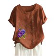 thumbnail image 1 of Birdeem Blouses pour Femmes Haut Décontracté en Coton et Lin Imprimé Manches Courtes T-Shirt à Boutons Blouse Tops, 1 of 1