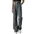 thumbnail image 1 of Pantalones de Traje de Pierna para Mujer, Pantalones Largos Informales de Negocios con Cintura Holgada y Corte Holgado Gris Oscuro S, 1 of 8