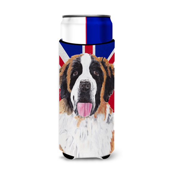 Saint Bernard with English Union Jack British Flag Ultra Hugger for slim cans