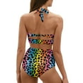 thumbnail image 2 of Yuyamidu Colorful Leopard Print Bikini Sets for Women Tummy Control Swimsuit Size XL Fashion High Cut Halter Neck Push Up Crop Tops+High Waisted Briefs, 2 Pieces, 2 of 6