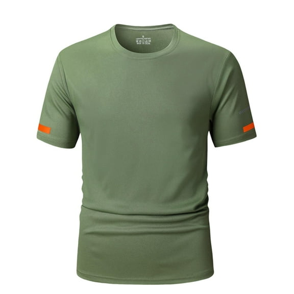 Short Sleeve Plus Size Men's Shirt Crew Neck Big and Tall Fast-Dry Sport Shirts for Men Summer Casual Pullover T-Shirts Army Green XXL