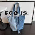 thumbnail image 2 of LNGOOR Washed Denim Fabric Bucket Bag Colorblock Patchwork Handbag Women‘s New Large Capacity Shopping One Shoulder Tote Crossbody Bag, 2 of 6