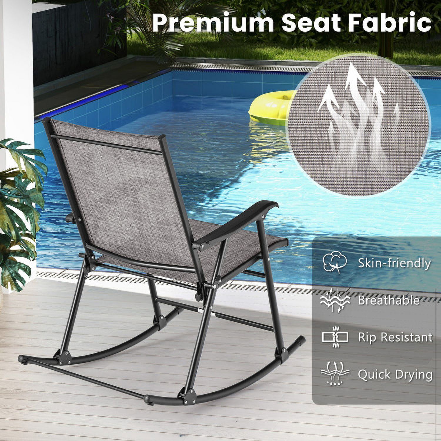 Aimee Lii 3 Pieces Outdoor Zero Gravity Rocker for Lawn, Porch, Backyard, Comfortable, Gray