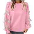 thumbnail image 2 of Women's Fall/Winter Outfits Crewneck Long Sleeve Sweatshirt with Bow Decorated Balloon Sleeves Loose Pullover Top for Transitional Weather, 2 of 9