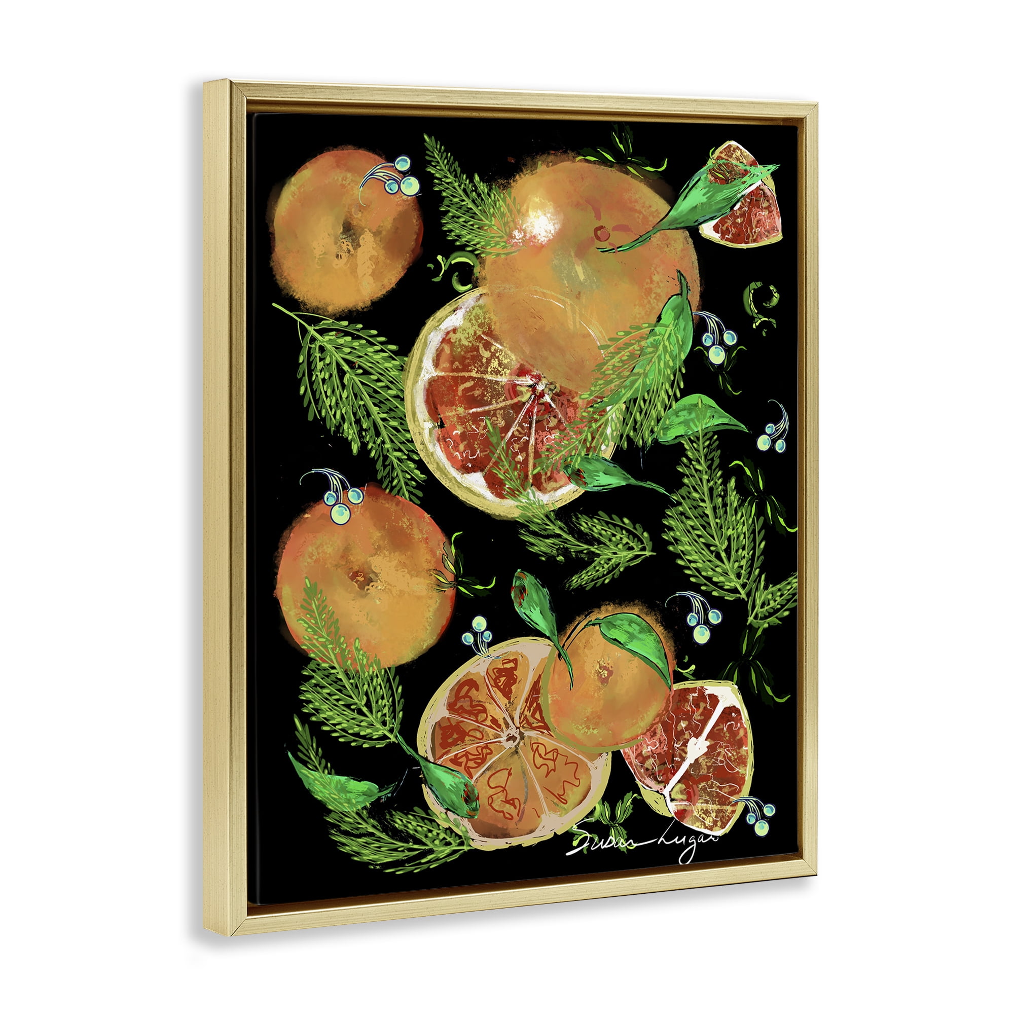 Stupell Industries Grapefruit & Ferns Medley Gold Framed Floater Canvas Wall Art, design by Susan Lugar