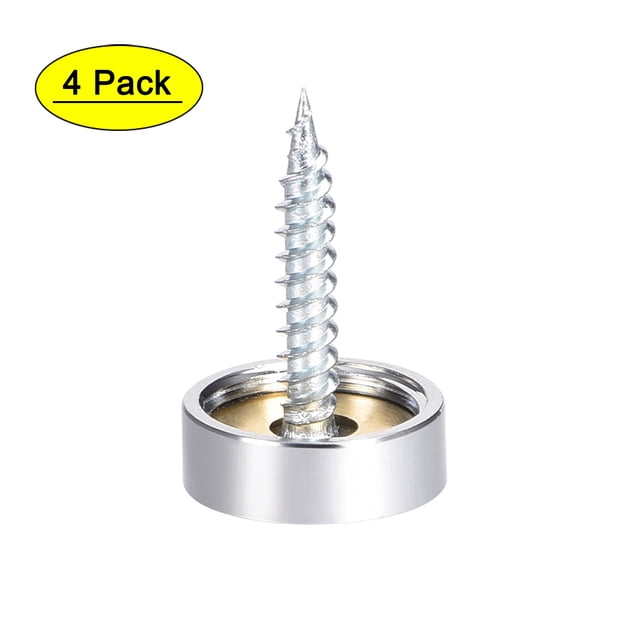 Tornillos de espejo de 16 mm con tapa decorativa, clavos de acero inoxidable pulido, paquete de 4