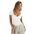 thumbnail image 3 of Women'S Short Sleeve T-Shirts Form Fitting Ribbed Knit V Scoop Neck Basic Crop Top White XL, 3 of 9