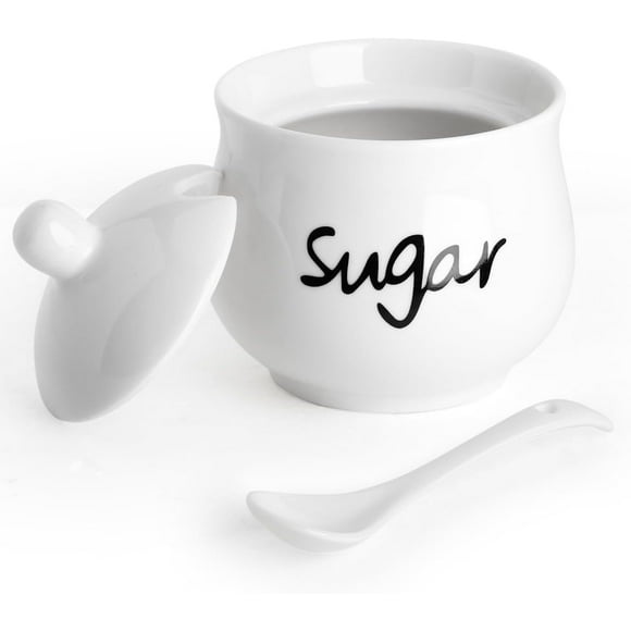shiyou-Ceramic Sugar Bowl with Lid and Spoon,Porcelain Sugar Jar Sugar Dispenser,White Sugar Container for Coffee Bar Home and Kitchen Decor 7 Ounces