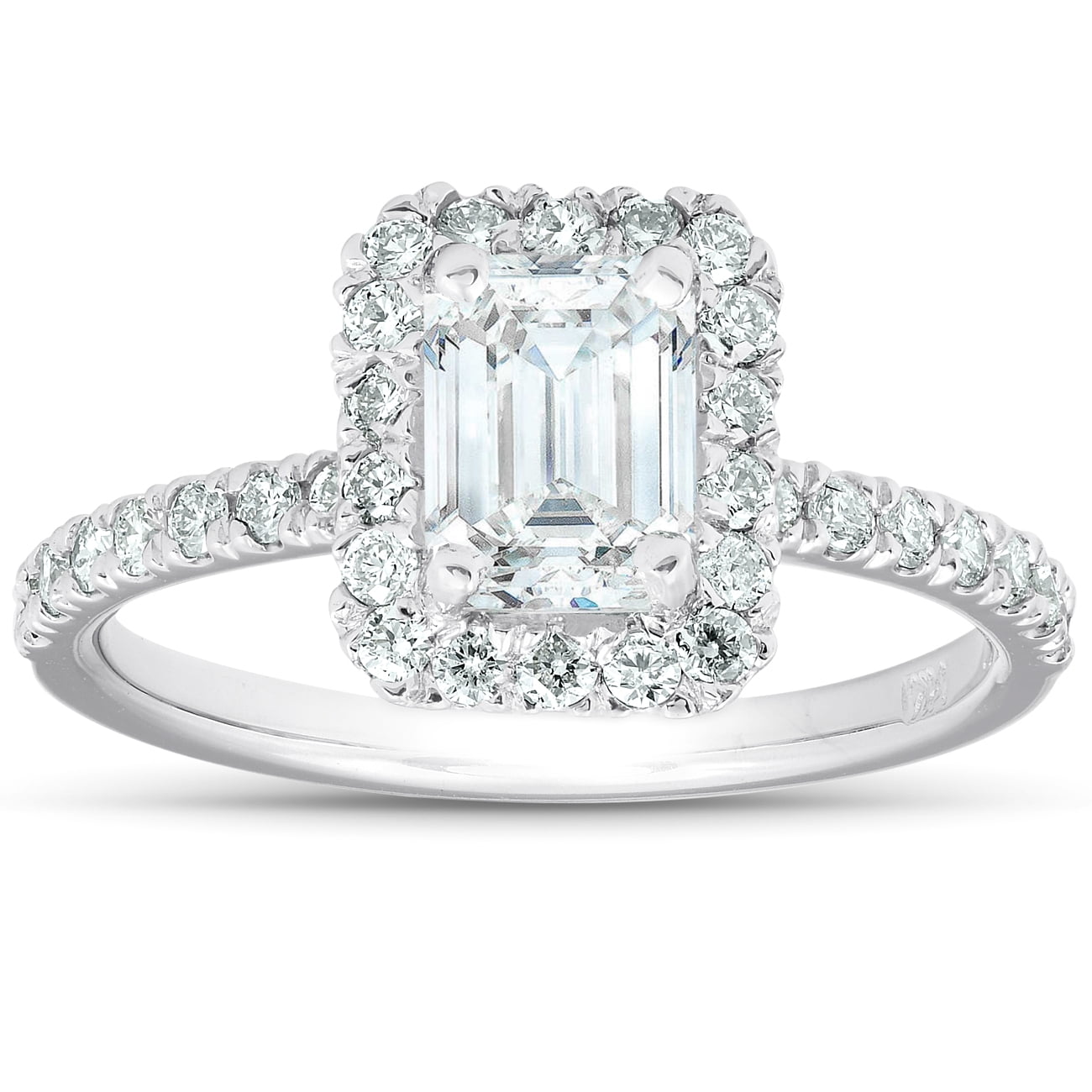 Pompeii3 1 1/2 Ct Emerald Cut Diamond Halo Engagement Ring 14k White ...