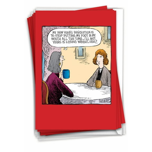12 Funny New Year Cards Pack (1 Design, 12 Cards) - Foot In Mouth B2530NYG