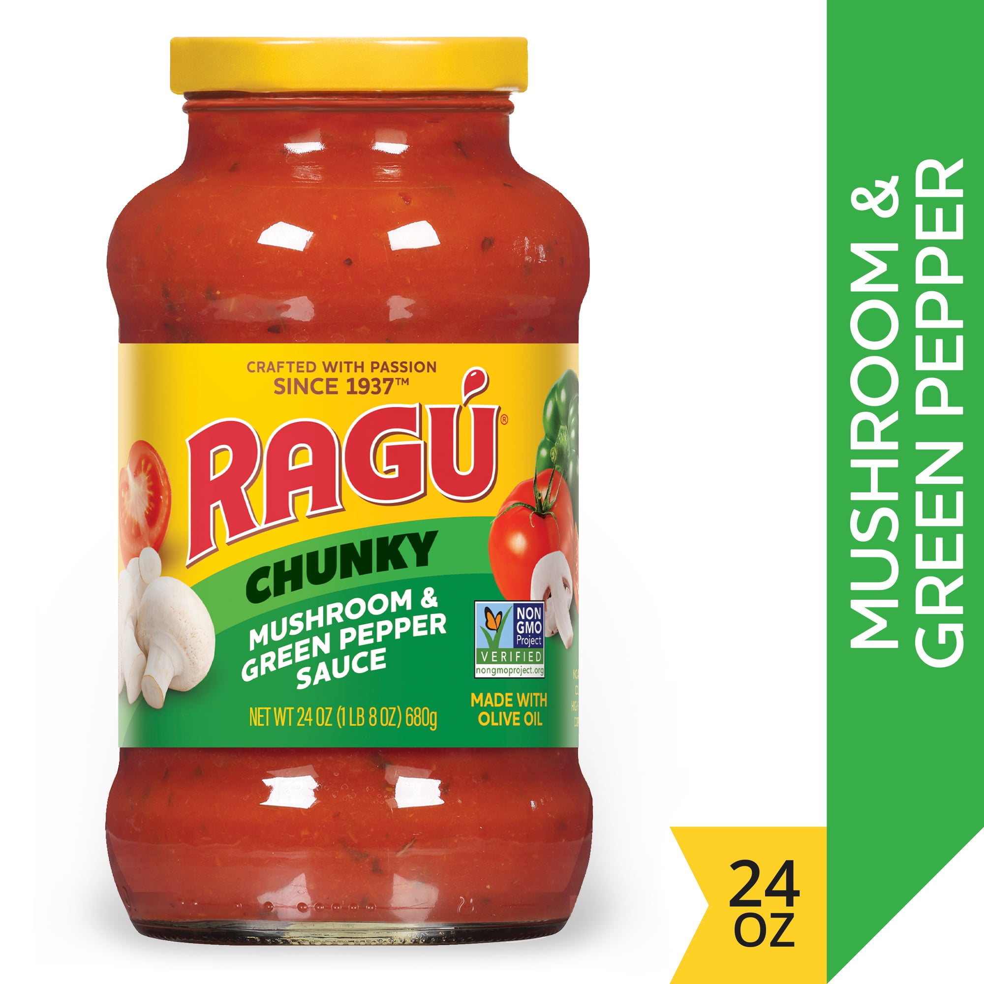 Ragu Chunky Mushroom and Green Pepper Pasta Sauce with Mushrooms, Green Peppers, Diced Tomatoes, and Italian Herbs and Spices, 24 OZ