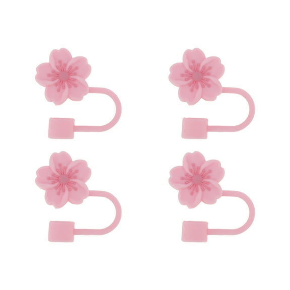 Unique Bargains 4 Pcs Begonia Flower Straw Cover Cap for Office Light Pink Silicone