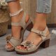 thumbnail image 2 of WILLBEST Sandalias De Verano Para Mujer, Con Flores Lisas, Hebilla Y Correa, Informales, Con Punta Abierta Y Tacones Cuadrados, Cómodas Sandalias De Playa, 2 of 7
