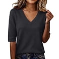 thumbnail image 2 of Women's T Shirts JIANLAI V-Neck Breathable Short-Sleeved Shirt, Loose-Fit Style Casual and Lightweight T-Shirt, Lady’s Five-Button Blouse, Basic T-Shirt XS-3XL, 2 of 8
