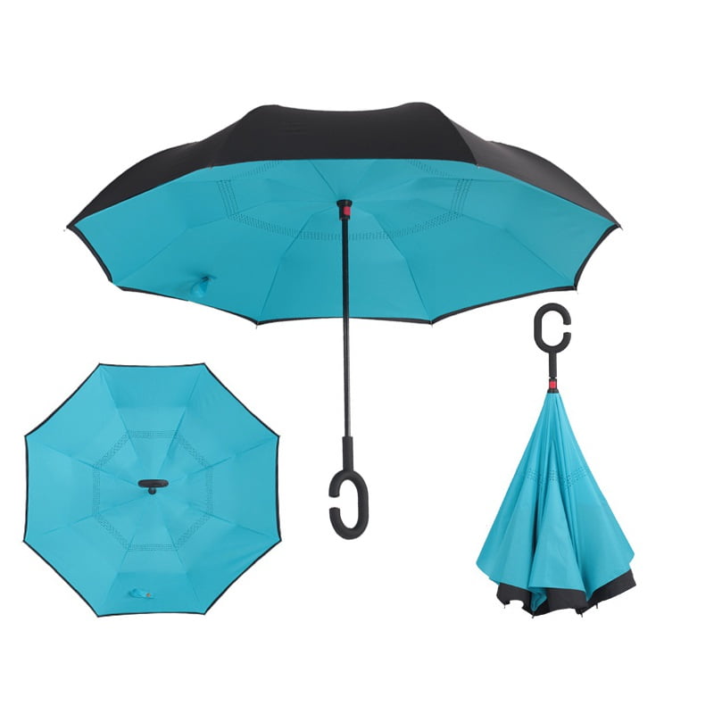 Double Layer Inverted Umbrellas with Hummingbird Lover Green Print Windproof Reverse Folding Umbrella for Car C-Shaped Handle Umbrella