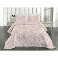 thumbnail image 2 of Ambesonne Floral Quilted Coverlet 3 Pcs, Minimal Leaves Branches Dots, King Size, Pink Burnt Sienna and Blue, 2 of 4