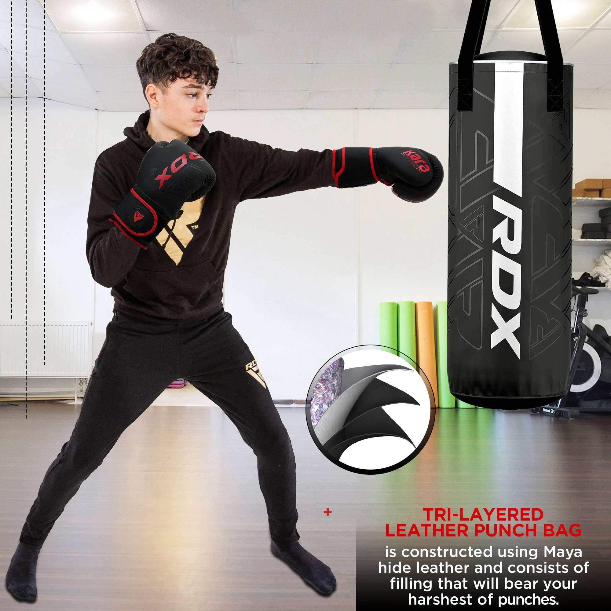 RDX Kids Punching Bag with Boxing Gloves - 2ft Heavy Filled Leather Bag for Boxing, Kickboxing, MMA, Muay Thai & Karate Training