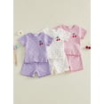thumbnail image 3 of BemeyourBBs Toddler Baby Girls Summer 2 Piece Cherry Outfits Rib Knit Cherry Embroidery Polka Dot Short Sleeve Round Neck T Shirt Tops and Shorts Set, 3 of 9
