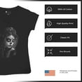 thumbnail image 6 of Sugar Skull Lace Women's V-Neck T-shirt Black White Day of the Dead Gothic Beauty Monochrome Dia de Los Muertos Elegant Tee, 6 of 7