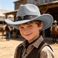 thumbnail image 4 of OOOUM Felt Kids Cowboy Hat For Boys Girls Western Leather Band Sun Hat Outdoor Play Party Western Hat Light Gray, 4 of 4