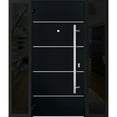 thumbnail image 2 of Front Exterior Prehung Steel Door / Deux 6083 Black Enamel / 2 Side Exterior Windows Sidelites/ Stainless Inserts Entry Metal Modern Painted W16+36+16" x H80" Right hand Inswing, 2 of 5