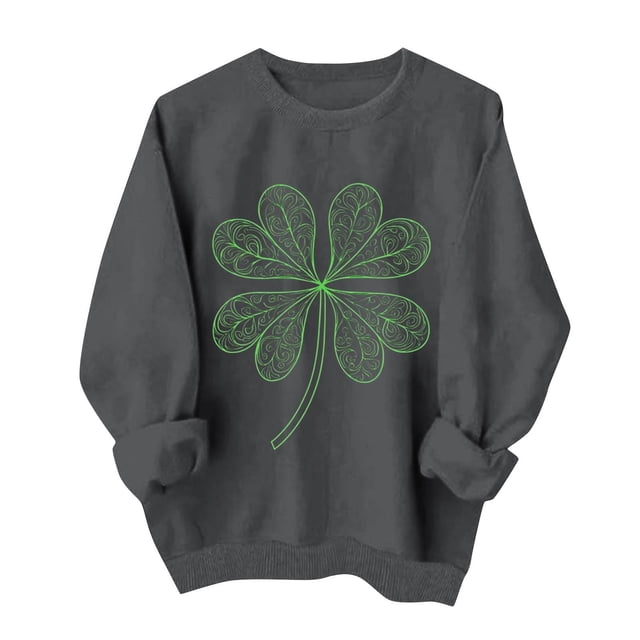 Chandail de la Saint-Patrick pour Femmes, chandail à Manches Longues et Col Rond, Coupe Ample Décontractée, Imprimé, 95 % Polyester 5 % Spandex
