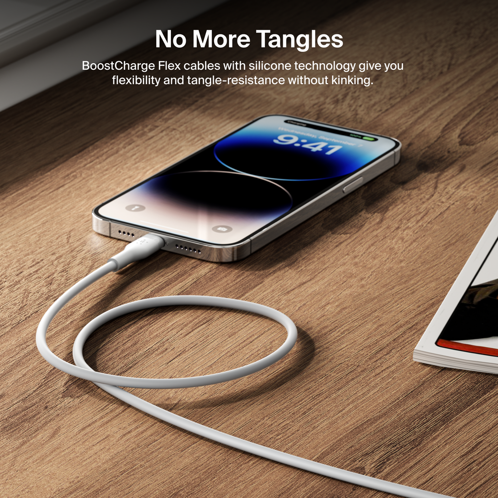 Belkin BoostCharge Flex Silicone Lightning Cable 5ft, Silver photo 3