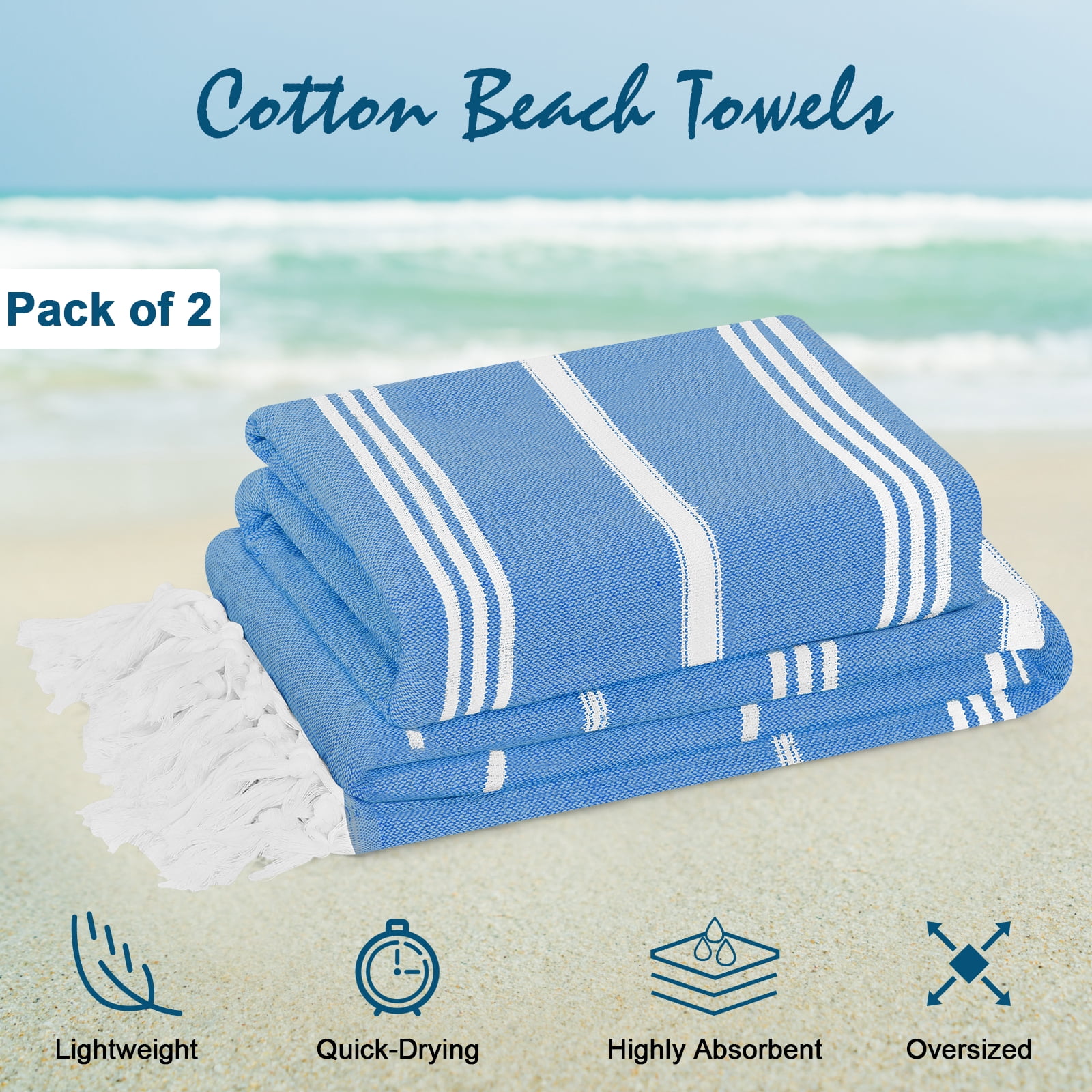 2-Pack Cotton Beach Towels - 81.9"x61" Oversized Quick-Dry, Sand-Free & Lightweight Towels for Travel, Beach, Pool, Camping & Bathroom