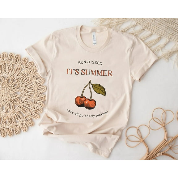 It's Summer Cherry Shirt, cherry shirt, Let's All Go Cherry Picking, Summer shirt, botanical shirt, cherries, vintage shirt, Sun Kissed