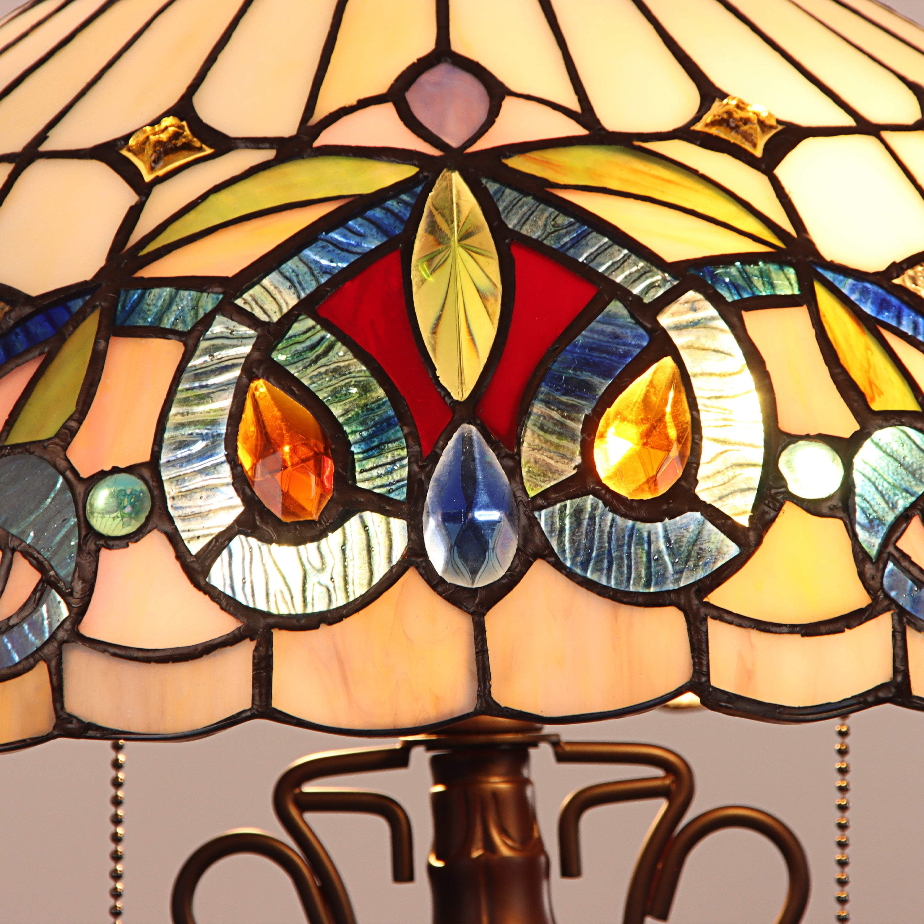 Radiance Goods Victorian Tiffany-Style Dark Bronze 3 Light Double Lit Table Lamp 16" Wide