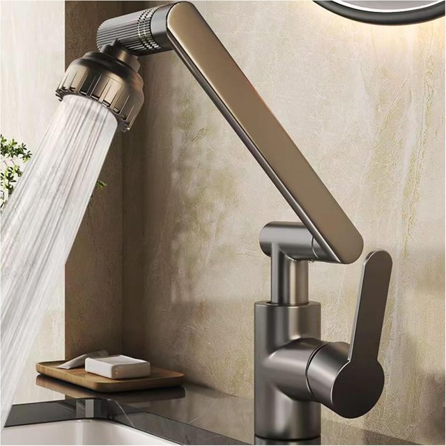 Pull-Down Kitchen Faucet, 1080° Flexible Rotation Kitchen Mixer Tap, Stainless Steel Under Window Sink Faucet, 2 Spray Modes