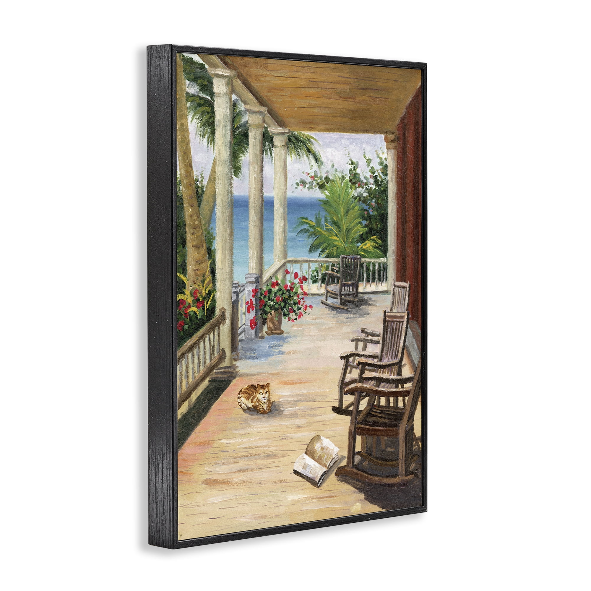 Stupell Industries Coastal Cape Cabin Coastal Painting Black Framed Art Print Wall Art, 12 x 18
