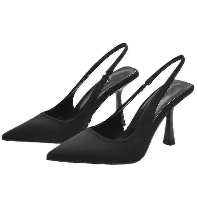 Sandalias de tacón de aguja con punta puntiaguda para mujer, ideales para fiestas, con tira en el tobillo y estilo mule.