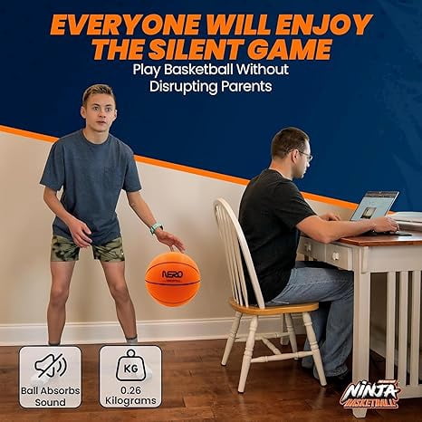 NERO SPORT Ninja Silent Basketball- Soft Foam Indoor Basketballs Size | Soundless Ball for Quiet Dribbling and Indoor Training (Regular Size)