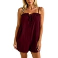thumbnail image 2 of IUYRTFE Women Adjustable Spaghetti Strap Romper Tie Front Loose Short Jumpsuit with Pockets, 2 of 7