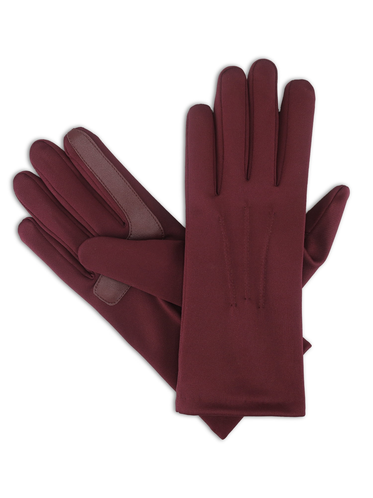 Isotoner Women's Everyday Spandex Gloves with Fleece Lining, Wine, S/M