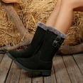thumbnail image 4 of Lovzfmll Wide Calf Boots for Women, Faux Fur Lined Mid Calf Snow Round Toe Side Zipper, Chunky Low Heel Round Toe Buckle Snow Chunky Boots Warm Black Boots, 4 of 9